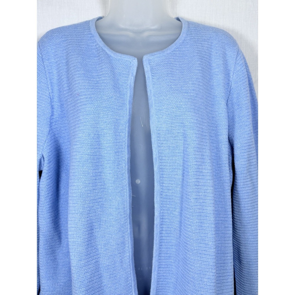 Talbots Plus Textured Open Front Sweater Jacket Light Blue Cotton Blend Women 1X - Picture 2 of 12